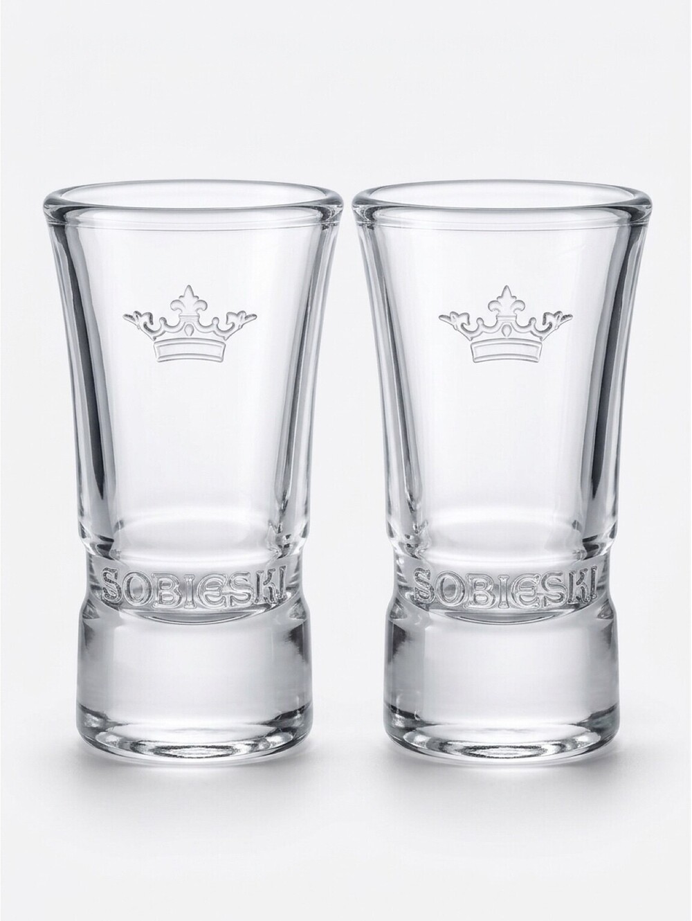 Sobieski Vodka Shot Glasses Set of 2 Crown Logo Heavy Base Barware